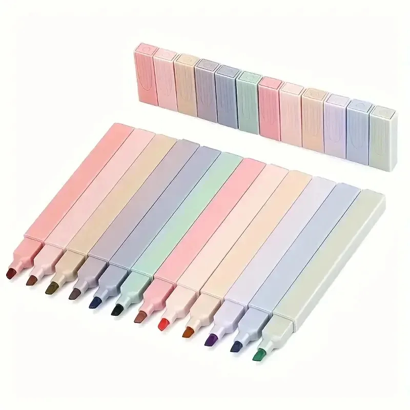 Highlighter Set Pastel - 12 sztuk kolorowych, estetycznych zakreślaczy, urocze,